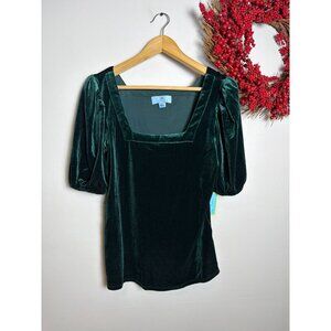 Cece Holiday Coquette Girl Balletcore Whimsigoth Velour Top MEDIUM Hunter Green